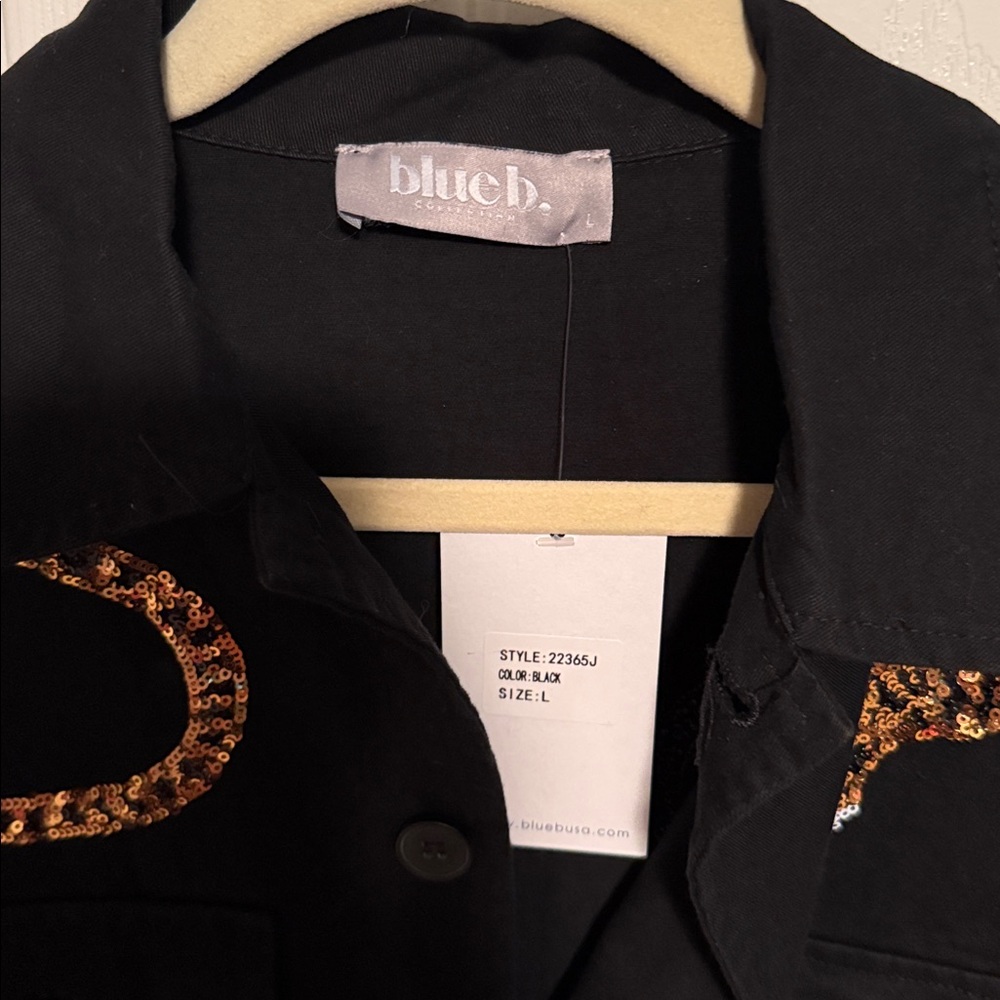 Blue B tiger sequin black brown utility denim jacket size large - Picture 4 of 8